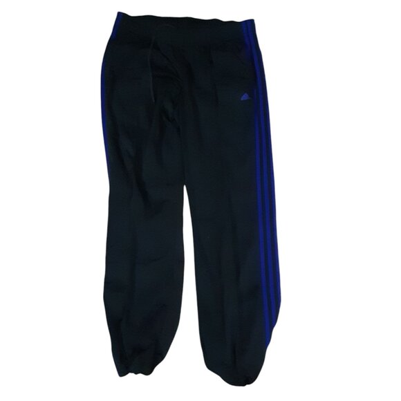 Adidas Active Wear Pants Size Medium Black w/Blue 3 Stripe Polyester Unisex - Picture 1 of 3